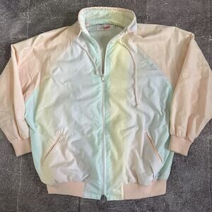 Women's Vintage 90s Bay Club Active Pastel Yellow Purple Windbreaker Jacket Sz L
